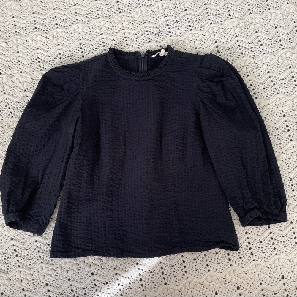 Levis Puff Sleeve Crinkle Texture Long Sleeve Blouse Black (Small)